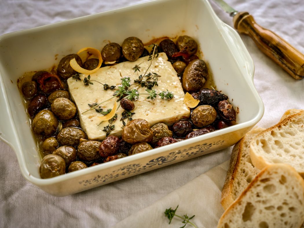 Baked Feta with Honey, Olives and Lemon Thyme