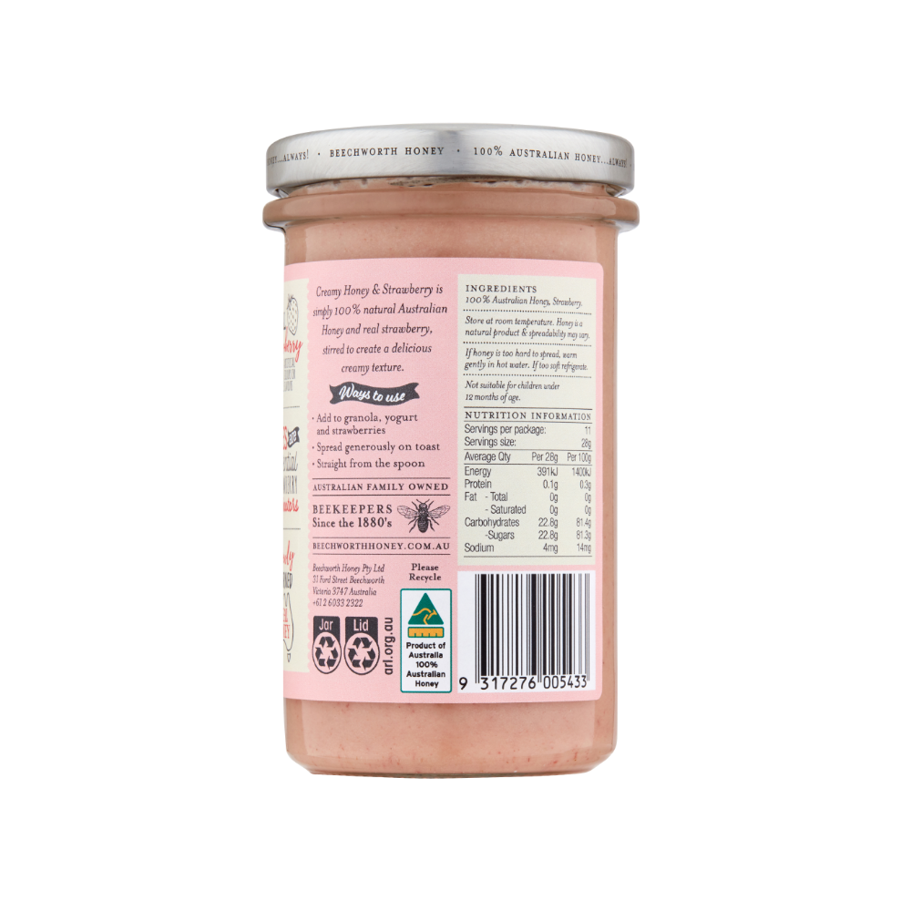 Bee Creamy Honey & Strawberry Jar - Back Label