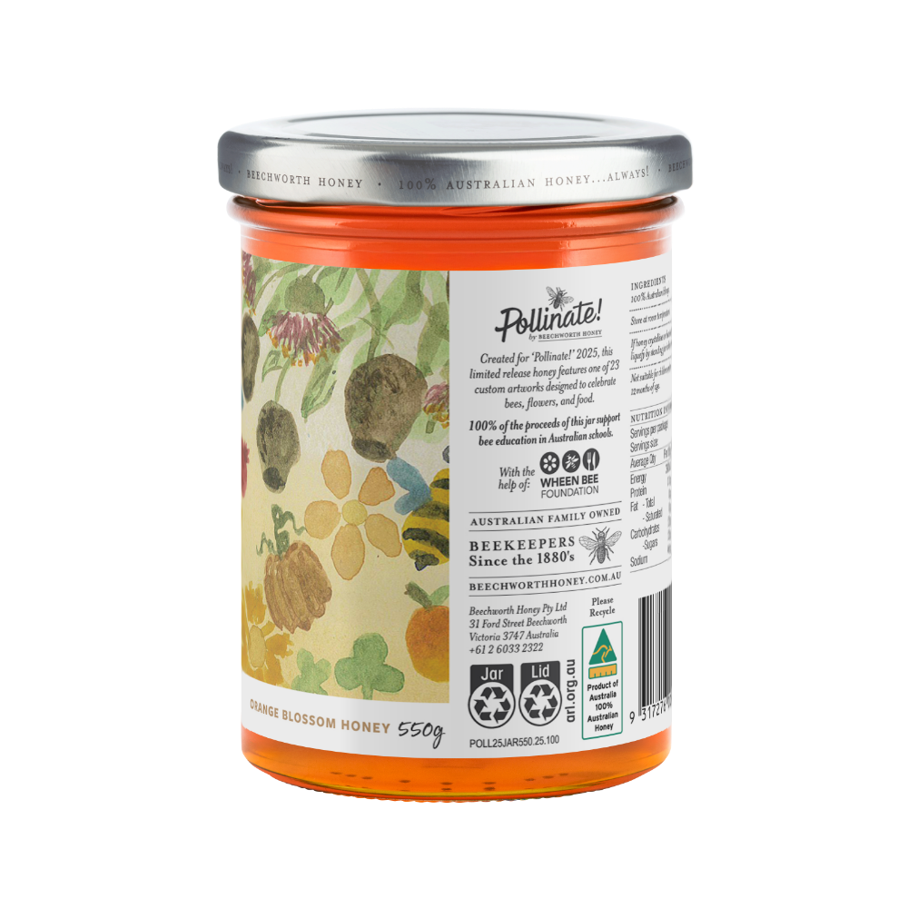 POLL25JAR550-Eleana_Pollinate-Honey-2025_Eleana-Bruechert_550g_back