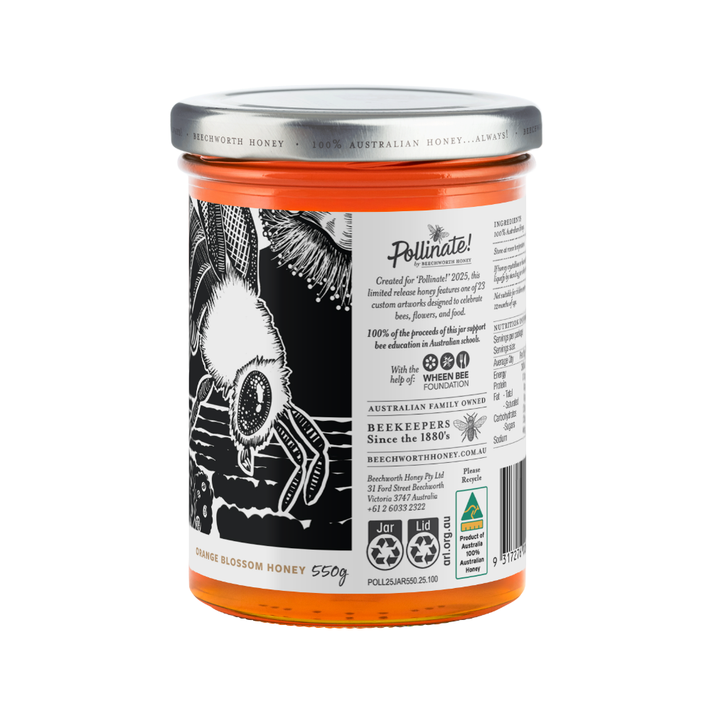 POLL25JAR550-Tess_Pollinate-Honey-2025_Tess-Pohlner_550g_back