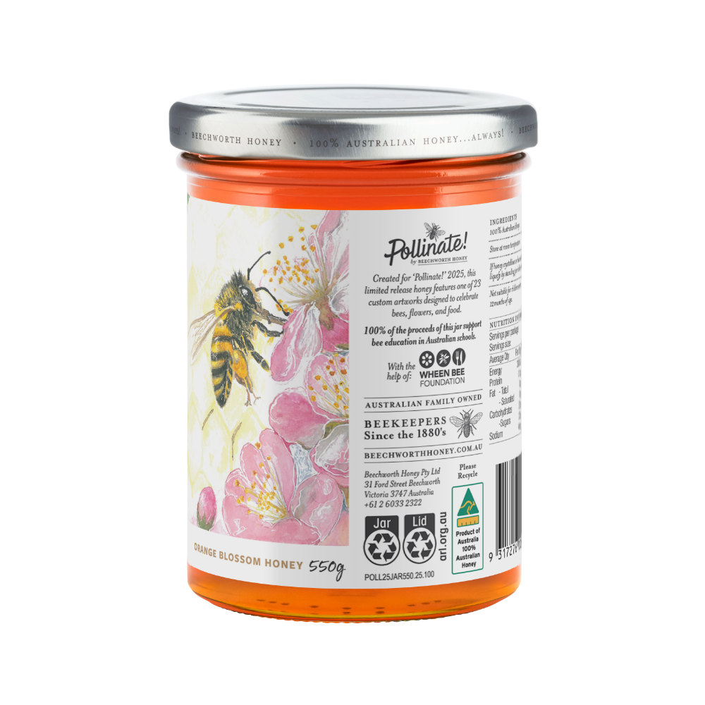 POLL25JAR550-Trudy_Pollinate-Honey-2025_Trudy-Hawkins_550g_back