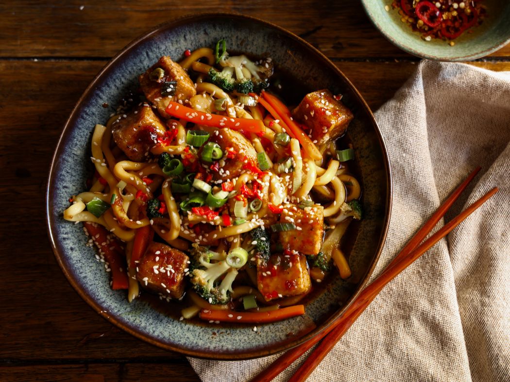 Honey Soy Noodle with Crispy Tofu